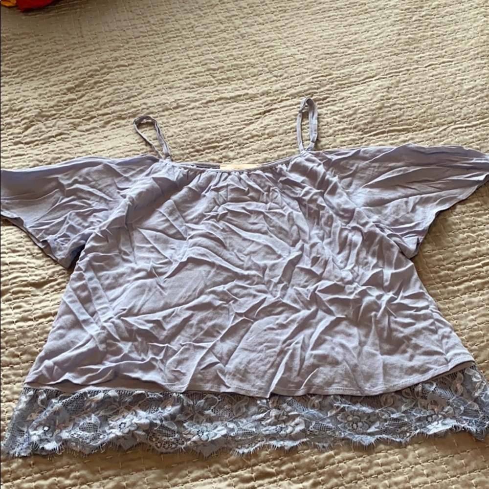 Off the shoulder top with lace trim. yeah